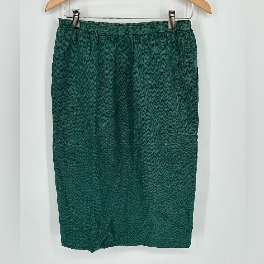 VINTAGE Norma Walters 100% Silk Green Paisley Wrap Skirt Sz 12 S8.